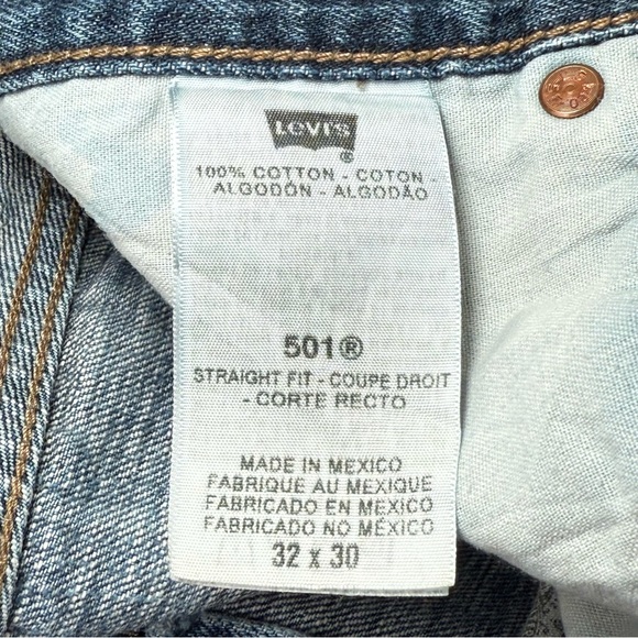 Levis Jeans 501 Straight Button Fly Blue Jeans - Picture 10 of 16